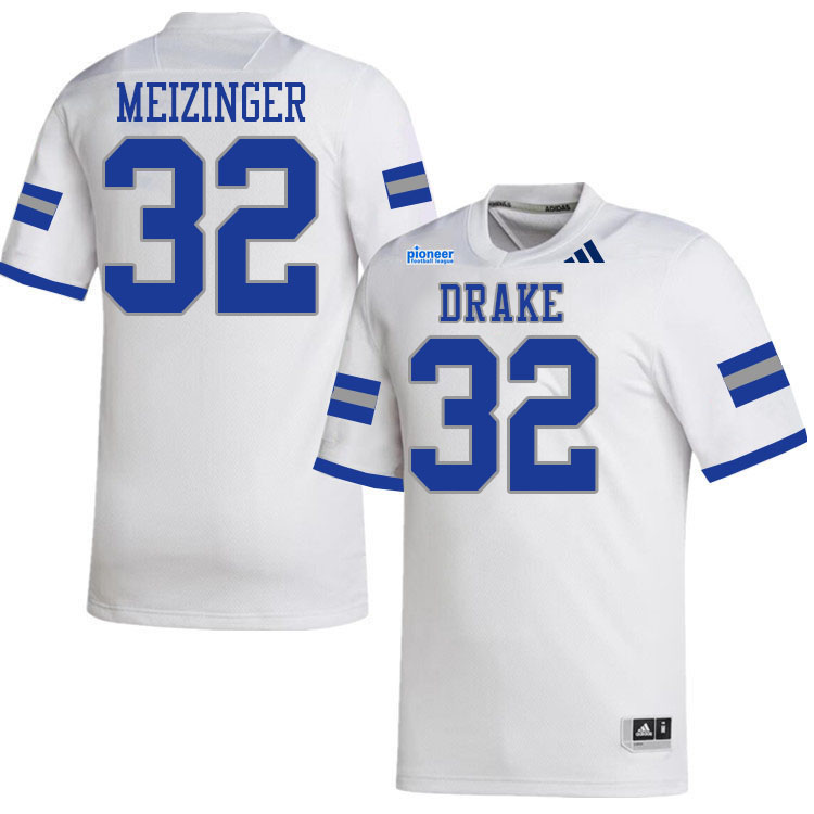 Drake Bulldogs #32 Jaden Meizinger College Football Jerseys,Uniforms-White